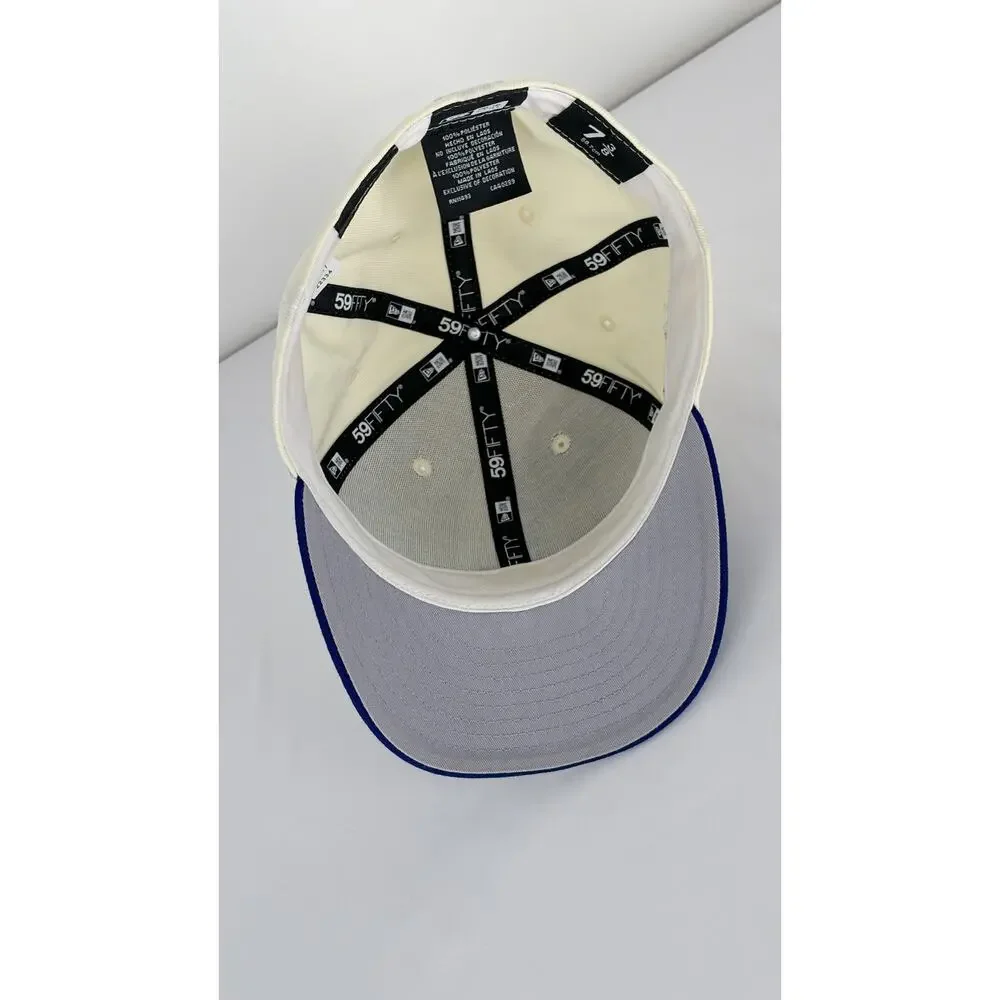 New Era Los Angeles Dodgers Team 59FIFTY Cap Hat Cream Royal Blue Fitted 7 3/8